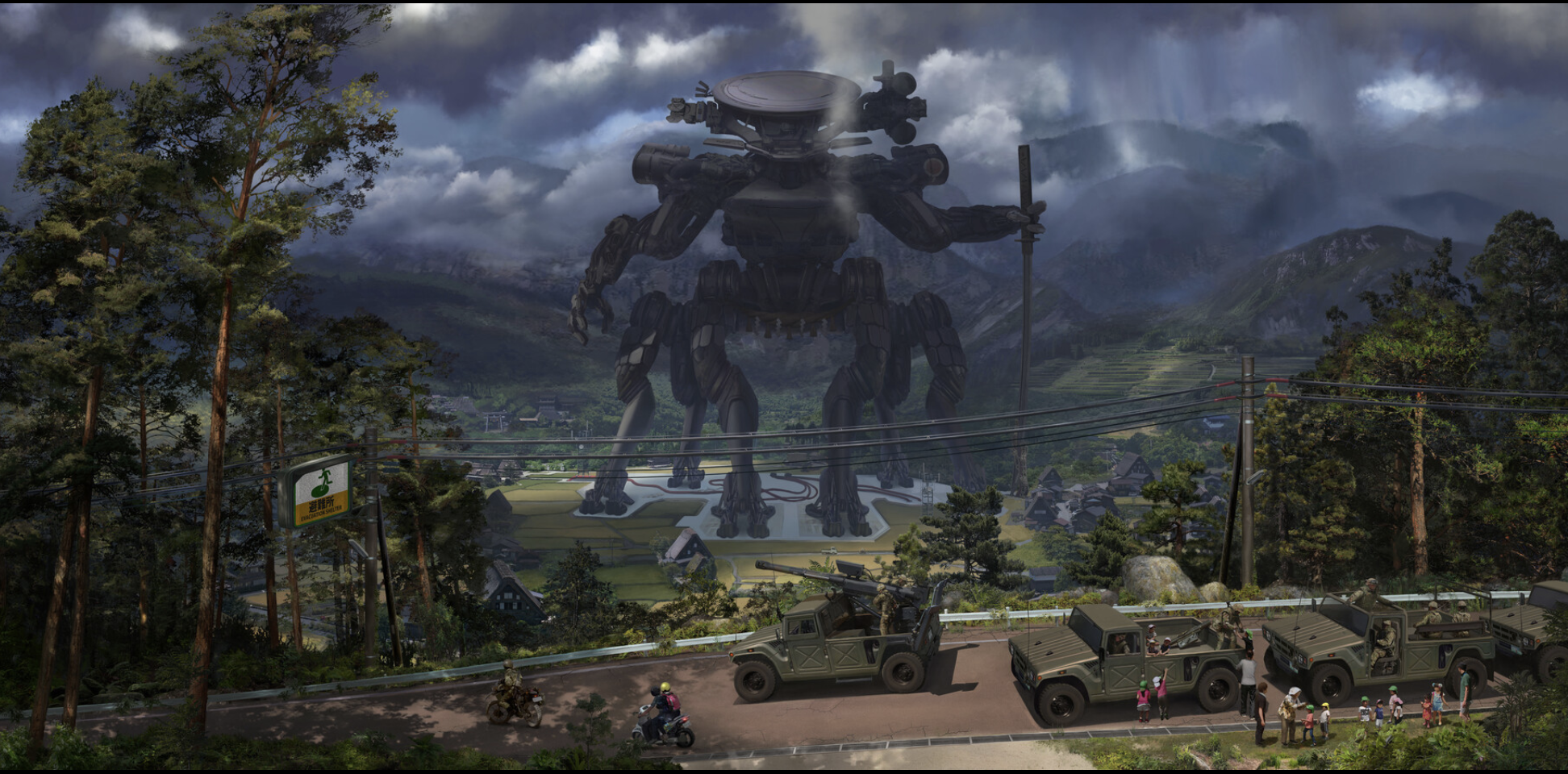 Kirill Nadtochiy concept artwork showing a large robot in a mountain valley
